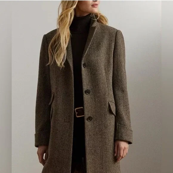 Lauren Ralph Lauren NWT SZ 4 Classic Wool Blend Herringbone Pattern Coat Jacket - Picture 1 of 16